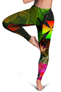 Wallis and Futuna Polynesian Personalised Women's Leggings - Hibiscus and Banana Leaves - Polynesian Pride