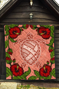 Hawaii Turtle Hibiscus Pink Premium Quilt - Polynesian Pride