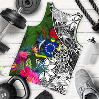 Cook Islands Men Tank Top - Turtle Plumeria Banana Leaf Black - Polynesian Pride