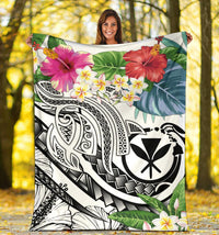 Polynesian Hawaii Kanaka Maoli Premium Blanket - Summer Plumeria (White) - Polynesian Pride