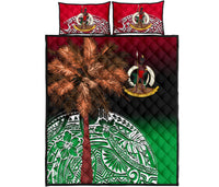 Vanuatu Quilt Bed Set Polynesian Palm Tree Flag - Polynesian Pride
