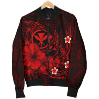 Polynesian Hawaii Kanaka Maoli Men's Bomber Jacket - Humpback Whale with Hibiscus (Red) - Polynesian Pride
