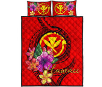 Hawaii Polynesian Quilt Bed Set - Floral With Seal Red - Polynesian Pride