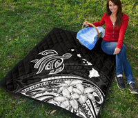 Hawaii Map Plumeria Polynesian Premium Quilt - Polynesian Pride