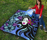 Hawaiian Hibiscus Polynesian Hula Girl Premium Quilt - Polynesian Pride