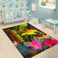 Papua New Guinea Polynesian Personalised Area Rug - Hibiscus and Banana Leaves - Polynesian Pride