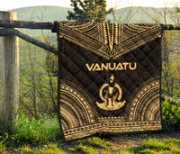 Vanuatu Premium Quilt - Vanuatu Coat Of Arms Polynesian Chief Gold Version - Polynesian Pride