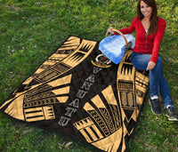 Vanuatu Premium Quilt - Vanuatu Coat Of Arms Polynesian Gold Tattoo - Polynesian Pride