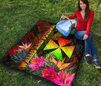 Wallis and Futuna Polynesian Premium Quilt - Hibiscus and Banana Leaves - Polynesian Pride