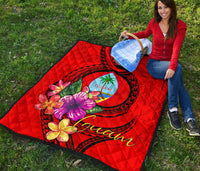 Guam Polynesian Premium Quilt - Floral With Seal Red - Polynesian Pride