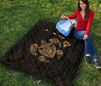 Hawaii Turtle Hibicus Map Premium Quilt - Gold - Polynesian Pride