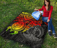 Vanuatu Polynesian Premium Quilt - Vanuatu Coat Of Arms & Reggae Turtle Hibiscus - Polynesian Pride