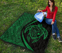 Hawaii Turtle Map Polynesian Premium Quilt - Green - Circle Style - Polynesian Pride