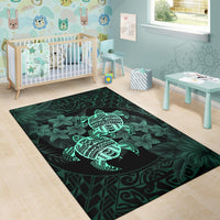 hawaii Rug - Turtle Strong Pattern Hibiscus Plumeria Turquoise AH - Polynesian Pride