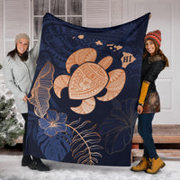 Personalized - Hawaii Kakau Polynesian Turtle Map Premium Blanket - Indigo - Polynesian Pride