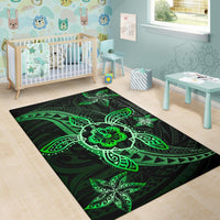 Kanaka Map Hibiscus Plumeria Turtle Art Polynesian Area Rug Green AH - Polynesian Pride