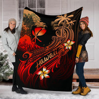 Hawaii Polynesian Premium Blanket - Plumeria Flowers And Waves - Polynesian Pride