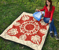 Hawaiian Turtle Coconut Pattern Premium Quilt - Red - Argu Style - AH - Polynesian Pride
