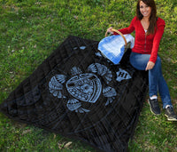 Hawaii Kakau Polynesian Turtle Map Premium Quilt - Pastel Blue - Polynesian Pride