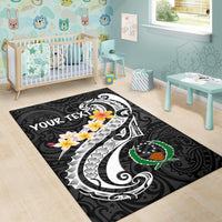 Pohnpei Custom Personalised Area Rug - Pohnpei Seal Polynesian Patterns Plumeria (Black) - Polynesian Pride