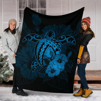 Hawaii Hibiscus Premium Blanket - Harold Turtle - Traffic Blue - Polynesian Pride