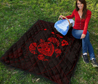 Hawaii Turtle Hibicus Map Premium Quilt - Red - Polynesian Pride