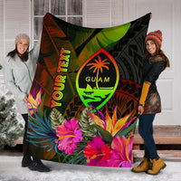 Guam Polynesian Personalised Premium Blanket - Hibiscus and Banana Leaves - Polynesian Pride