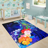 Marshall Islands Custom Personalised Area Rug - Humpback Whale with Tropical Flowers (Blue) - Polynesian Pride