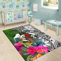 Vanuatu Area Rug White - Turtle Plumeria Banana Leaf - Polynesian Pride