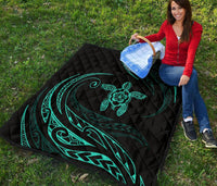 Hawaii Turtle Hibicus Premium Quilt - Frida Style - Turquoise - Polynesian Pride