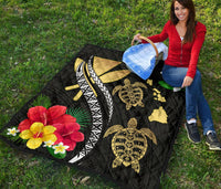 Hawaii Map Turtle Hibiscus Plumeria Polynesian - Premium Quilt AH - Polynesian Pride