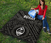 Guam Premium Quilt - Guam Seal With Polynesian Tattoo Style (Black) - Polynesian Pride