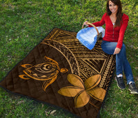 Hawaii Quilt - Hawaii Turtle Plumeria Quilt Brown - Polynesian Pride