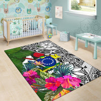 Cook Islands Area Rug White - Turtle Plumeria Banana Leaf - Polynesian Pride