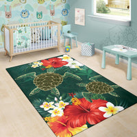 Hawaii Sea Turtle Hibiscus Plumeria Rug - Polynesian Pride