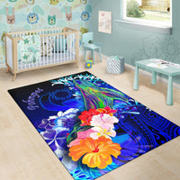 Pohnpei Area Rug - Humpback Whale with Tropical Flowers (Blue) - Polynesian Pride