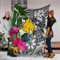 Papua New Guinea Custom Personalised Premium Blanket White - Turtle Plumeria Banana Leaf White - Polynesian Pride