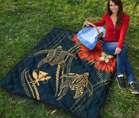 Hawaii Polynesian Turtle Hibiscus Premium Quilt - Nolan Style - Polynesian Pride