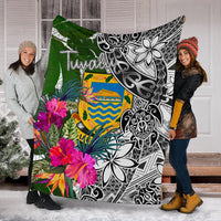 Tuvalu Premium Blanket White - Turtle Plumeria Banana Leaf White - Polynesian Pride
