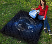 Hawaii Map Galaxy Dolphin Premium Quilt - White - Polynesian Pride