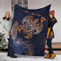 Personalized - Hawaii Kakau Polynesian Turtle Map Premium Blanket - Indigo Premium Blanket - Polynesian Pride