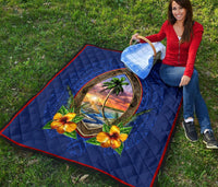 Guam Premium Quilt - Guam Coat Of Arms Hibiscus - Polynesian Pride