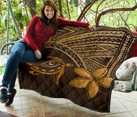 Hawaii Quilt - Hawaii Turtle Plumeria Quilt Brown - Polynesian Pride