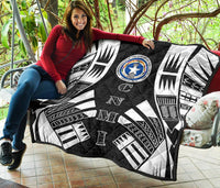 Northern Mariana Islands Premium Quilt - Northern Mariana Islands Seal Polynesian White Tattoo (Black) - Polynesian Pride