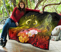 Vanuatu Custom Personalised Premium Quilt - Humpback Whale with Tropical Flowers (Yellow) - Polynesian Pride