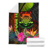 Tuvalu Polynesian Personalised Premium Blanket - Hibiscus and Banana Leaves - Polynesian Pride