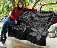 Hawaii Quilt - Hawaii Turtle Plumeria Quilt Grey - Polynesian Pride