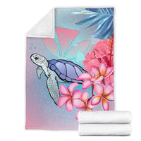 Hawaii Map Kanaka Turtle Galaxy Night Plumeria Hibiscus Premium Blanket - Polynesian Pride