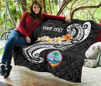 Guam Personalised Premium Quilt - Guam Seal Polynesian Patterns Plumeria (Black) - Polynesian Pride