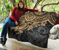 Vanuatu Polynesian Premium Quilt - Vanuatu Coat Of Arms & Gold Turtle Hibiscus - Polynesian Pride